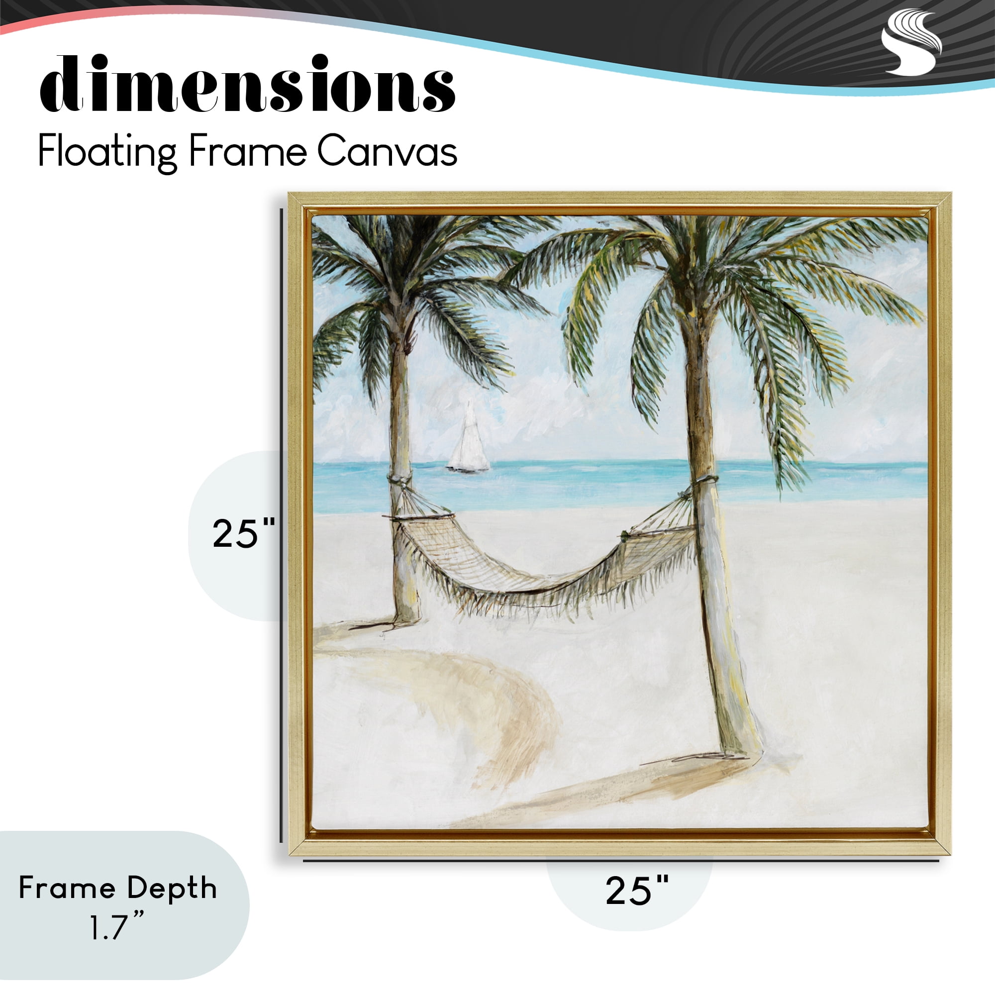 Stupell Industries Beach Hammock Coastal Scene Gold Framed Floater Canvas Wall Art, design by Lorenzo Collective