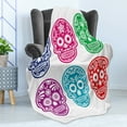 thumbnail image 4 of Day of the Dead Soft Flannel Fleece Throw Blanket, Skull Oriental Mexican Sugar for Day, Cozy Plush for Indoor and Outdoor Use, 50" x 60", Turquoise Fuchsia, by Ambesonne, 4 of 5