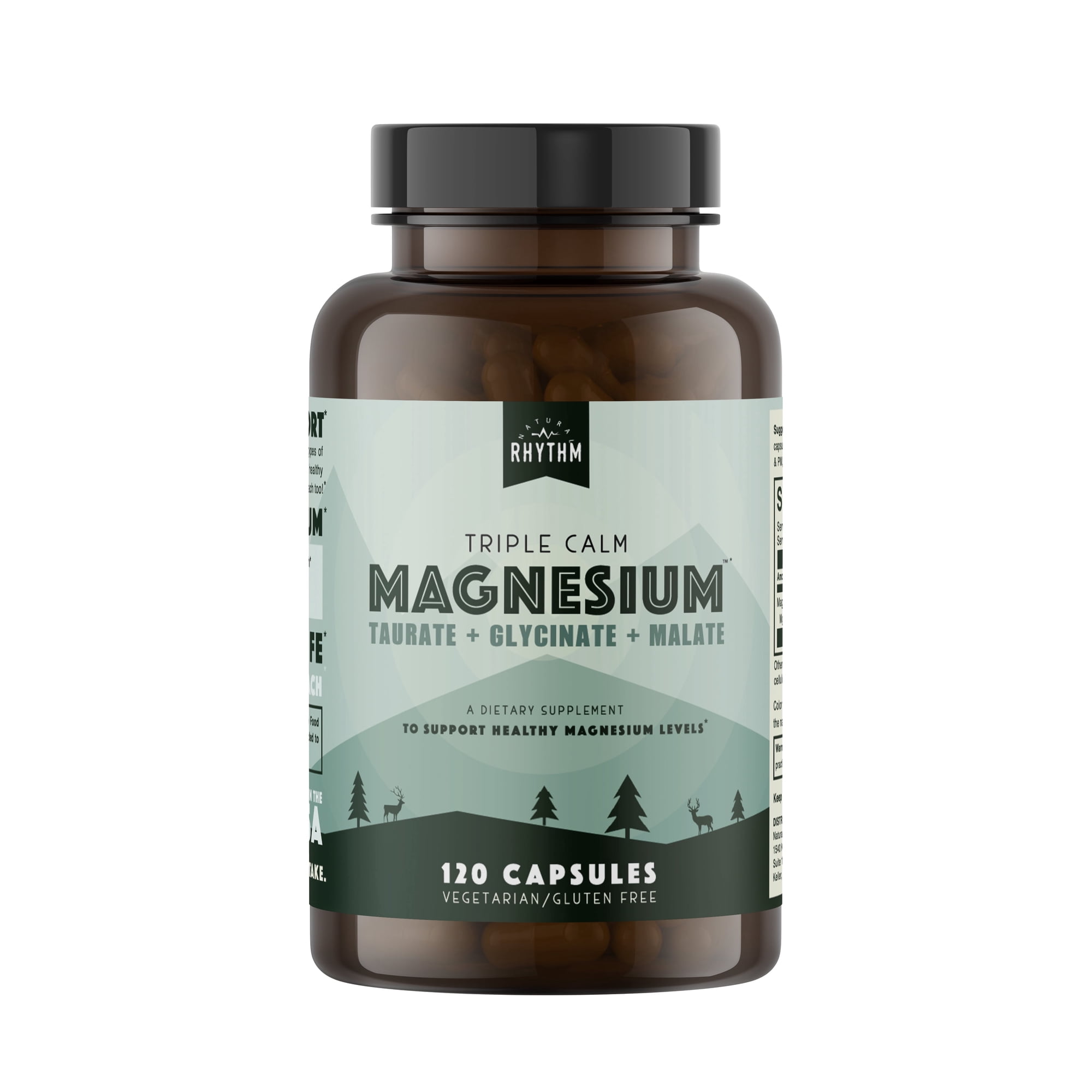 Natural Rhythm Triple Calm Magnesium Supplements for Sleep and Stress Relief, 120 Capsules