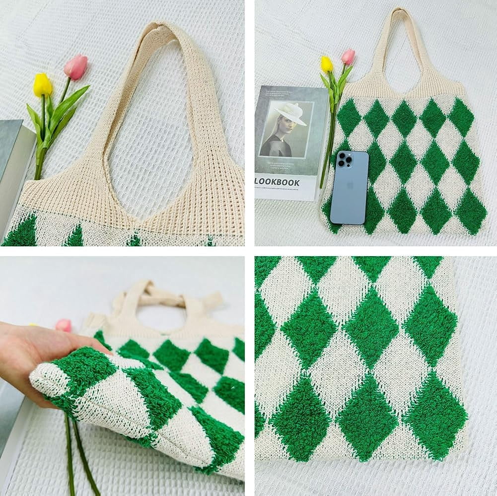 Kukuzhu Women’s Hobo Bag Crochet Large Purse Knitted Tote Bag Colorful Shopping Shoulder Bag Mesh 2023