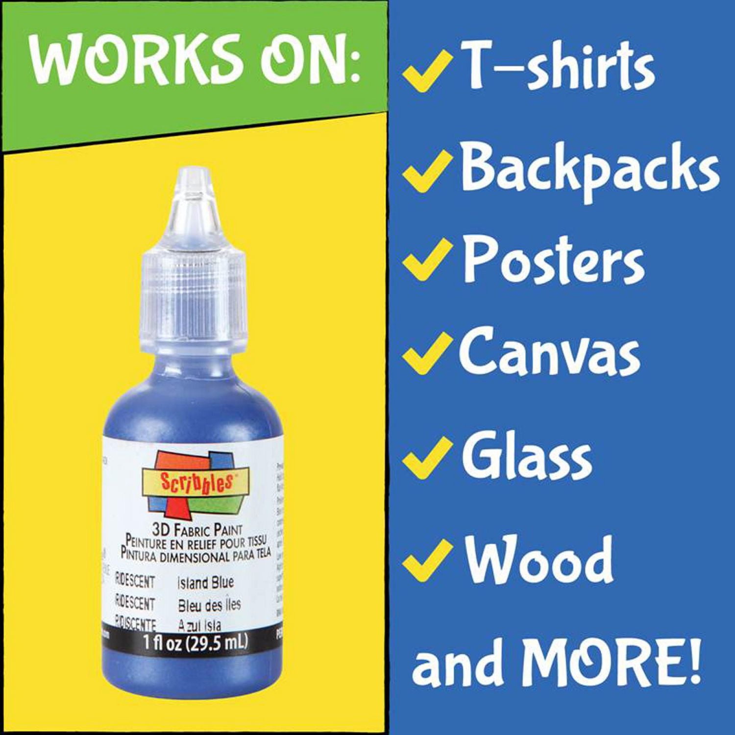 Scribbles 1 fl oz de peinture textile 3D 10 pack néon Peinture textile 3D