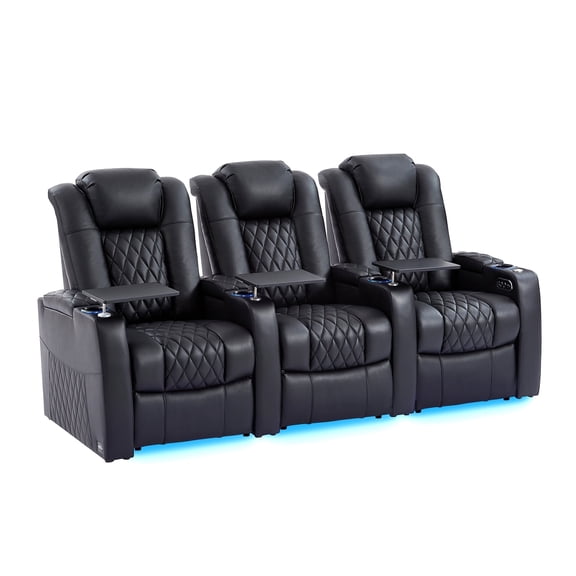 comfiroom Leather Home Theater Seating Classic Series Adult Home Theater Recliners with Dual Power, Electric Headrest, and Type-C USB Charger (Black)