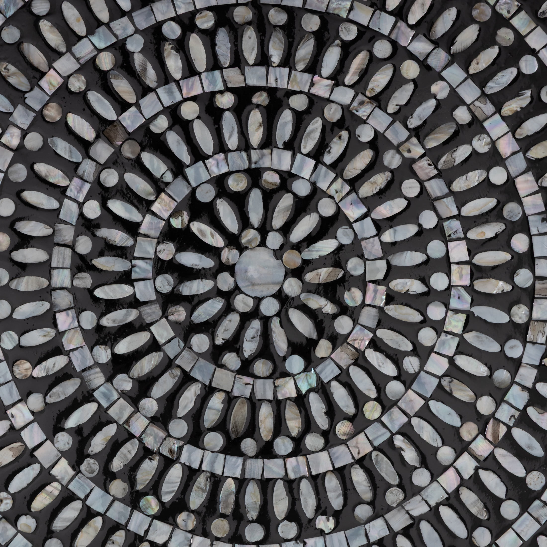 DecMode Black Mother of Pearl Shell Handmade Mosaic Plate Wall Decor with Beige and Gray Accents