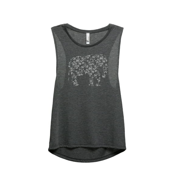 Thread Tank Floral Elephant Women's Sleeveless Muscle Tank Top Charcoal Medium