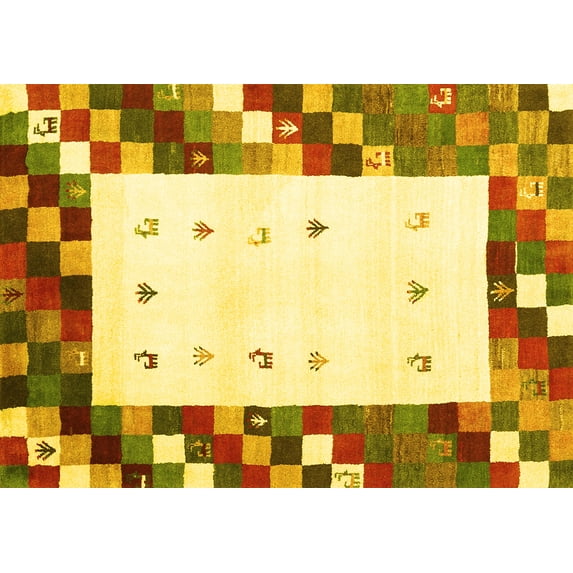 Ahgly Company Machine Washable Indoor Rectangle Abstract Yellow Contemporary Area Rugs, 2' x 5'