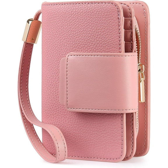 Small Wallet for Women Rfid Blockg Leather Bifold Compact Wallet Credit Card Holder Ladies Wristlet Wallet Mi Purse with Big Zipper Pocket (Pk)