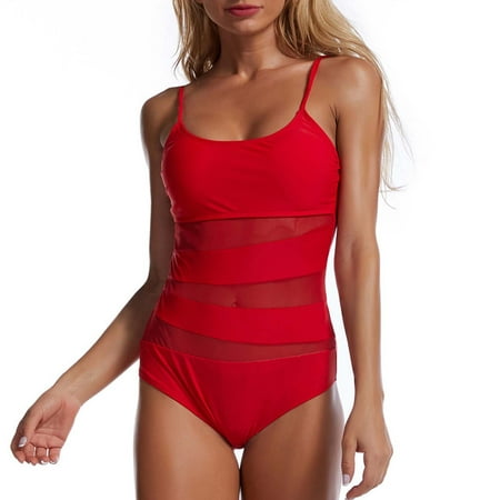 Blphud Tummy Control Bathing Suits for Women Neon Bikini Women s Sexy Mesh Stitching Print Cutout Fashion Splice Hollowing Swimsuit Women s Thong Swimsuit Bottoms Red XXL