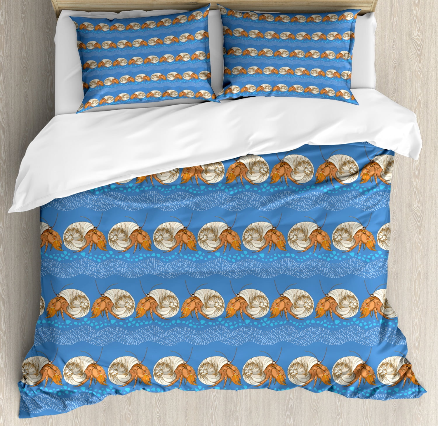 Hermit Crab Duvet Cover Set, Repetitive Horizontal Pattern of with