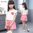 thumbnail image 4 of Conjuntos de ropa para niña, camiseta con hombros descubiertos y pantalones cortos con lazo, conjunto de 2 piezas para niños de 8, 9, 10 y 12 años, 4 of 5