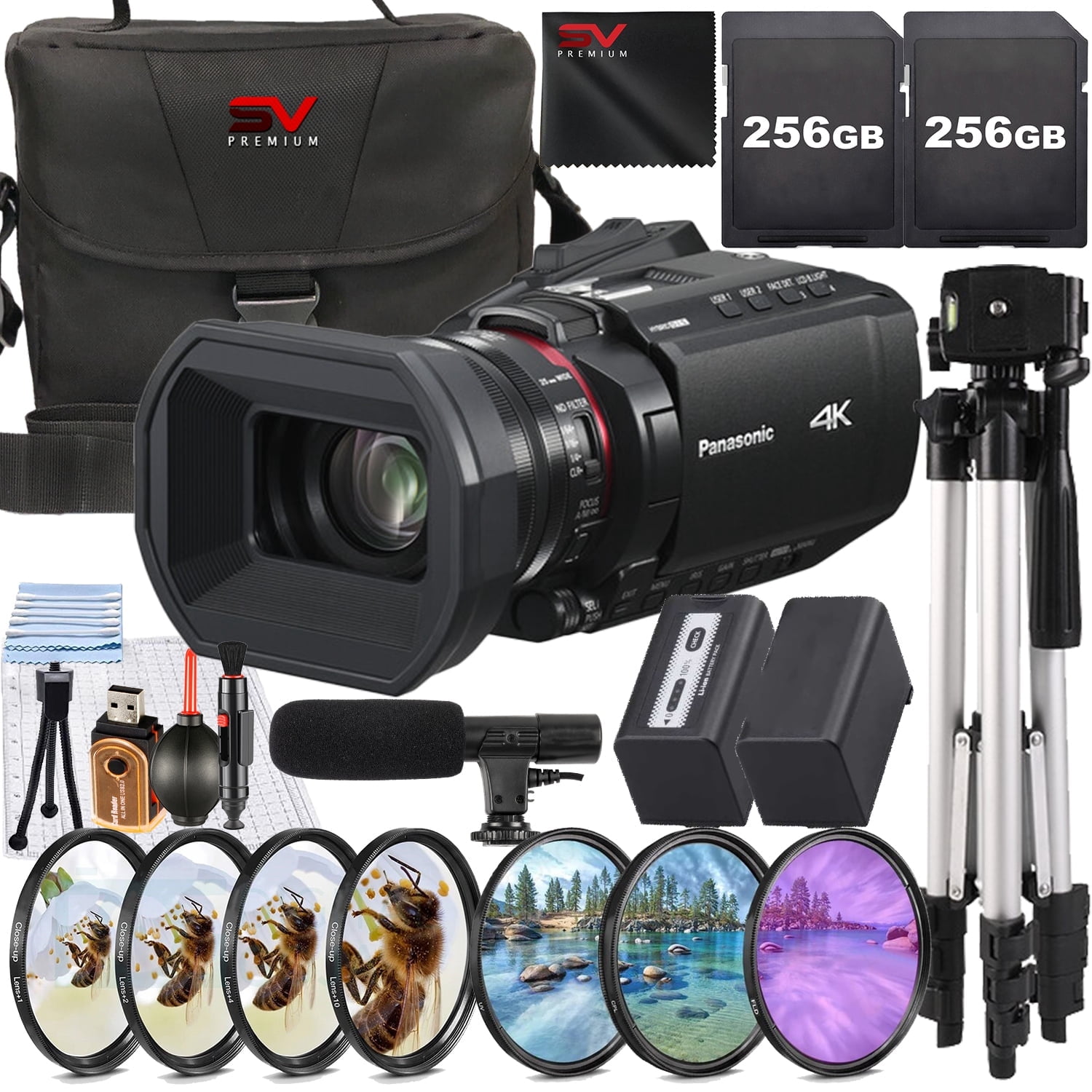 Panasonic HC-X1200 UHD 4K HDMI Lightweight Compact Camcorder with 2 Pack 256GB SanDisk Memory Card + Case + Filter Kit + SV Premium Accessory Bundle