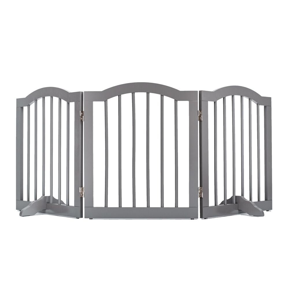 Unipaws Freestanding Wooden Dog Gate, Foldable Pet Gate with 2PCS Support Feet, Dog Barrier