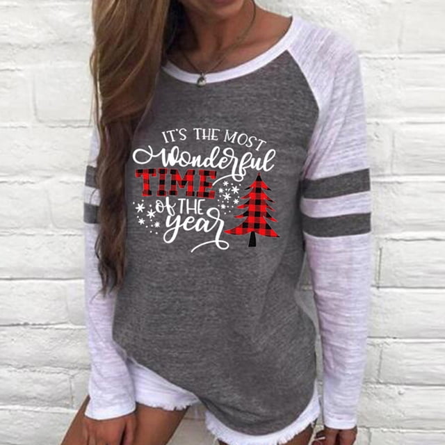 Qiopertar Blouse Décontractée Sexy Mode Imprimée à Manches Longues Col Rond Froncée en Solde Livraison Gratuite à Moins de 5$ jusqu'à 90 % de Réduction