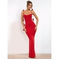 thumbnail image 5 of Women'S Evening Backless Straps Strap Stereoscopic Flower Halter Long Dresses Red S, 5 of 9