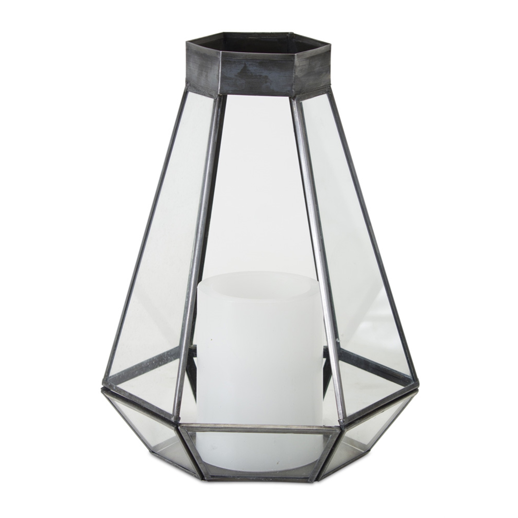 Lantern Candle Holder 6.5"W x 10"H Glass/Iron