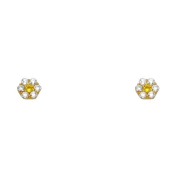 14k Gold Flower 5mm Cubic Zirconia Screw Stud November Birthday Earrings Stud Earring for Women