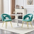 thumbnail image 4 of LUFTUT Velvet Dining Chairs Set of 2, Modern Upholstered Kitchen & Accent Chairs, Teal Upholstery with Gold Metal Legs, Luxury Vanity & Dining Room Furniture, 4 of 8