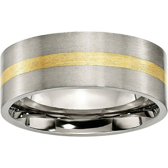 Primal Steel Titanium Brushed with 14K Yellow Inlay 8mm Flat Band