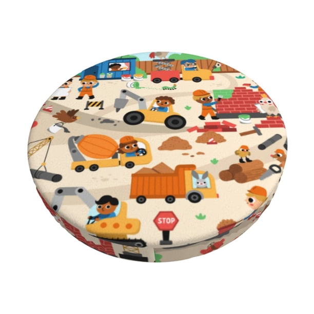 Disketp construction road work landscape Funda Redonda para Taburete, Funda de Cojín para Silla de Bar Suave y Elástica-13 inch