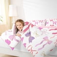 thumbnail image 4 of Manfei Princess Pink Ribbon Queen Comforter Set for Kids, Chic Fashion Ribbon Bedding Sets, Cartoon Bow Theme Reversible Bedding Comforter Set, Ultra Soft Bedroom Decor, 3pcs, 4 of 8
