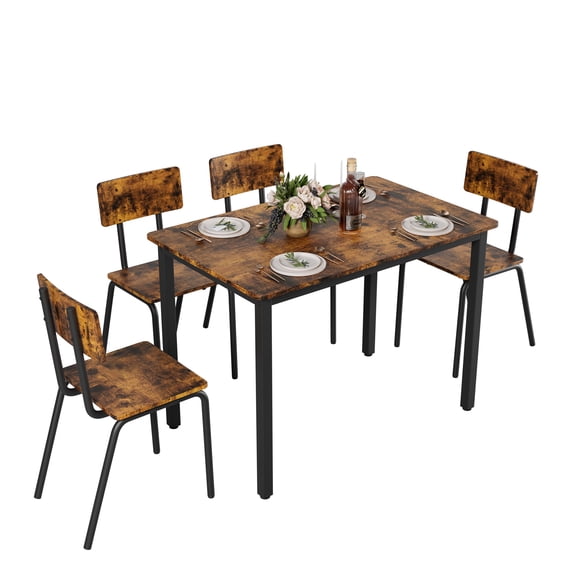 Cterwk 43" Wood Top Dining Desk Set with 4 Pack Chairs, Metal Frame Dining Table Chair for Dining Room, Living Room, Brown