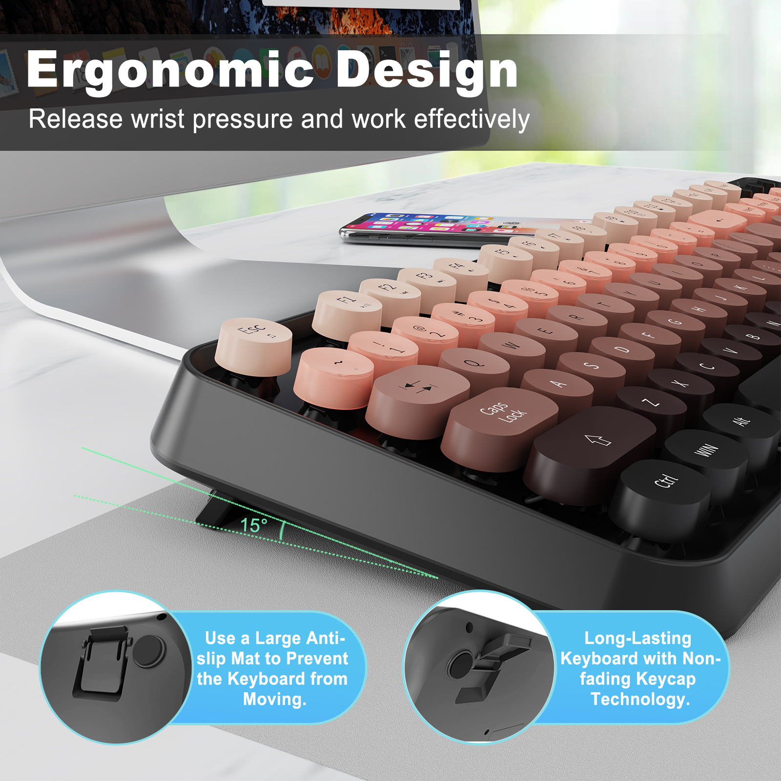 Usotso Wireless Keyboard and Mouse, Retro Typewriter Design photo 3