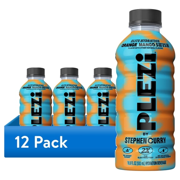 (12 pack) PLEZi Hydration Orange Mango Swish: Real Juice, 2X Electrolytes, 560mg Potassium, No Added Sugar, No Artificial Colors - 16.9 Fl Oz, 1 Count
