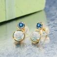 thumbnail image 2 of Gem Stone King 14K Yellow Gold Simulated White Opal and Persian Blue Moissanite Earrings for Women (1.06 Cttw, Gemstone October Birthstone, Round Cabochon 6X6MM, Round 4X4MM), 2 of 3