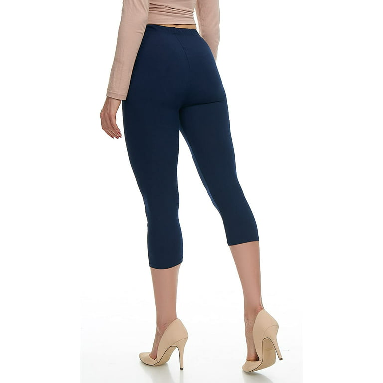 LMB Capri Leggings for Women Buttery Soft Polyester Fabric, Navy, XL - 3XL