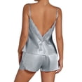 thumbnail image 5 of Women's Plus Size Pajama Set Short Strap Sleeveless Top & Shorts Solid Color Sexy Sleepwear Loungewear for Women Spring Summer Nightwear Sky Blue S, 5 of 5