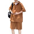 thumbnail image 4 of Maqroz Mens 2 Piece Outfits Short Sleeve Half Zip Hooded Pullover Shirts Drawstring Shorts Casual Athletic Activewear Summer Lightweight Windbreaker Tracksuits, 4 of 4