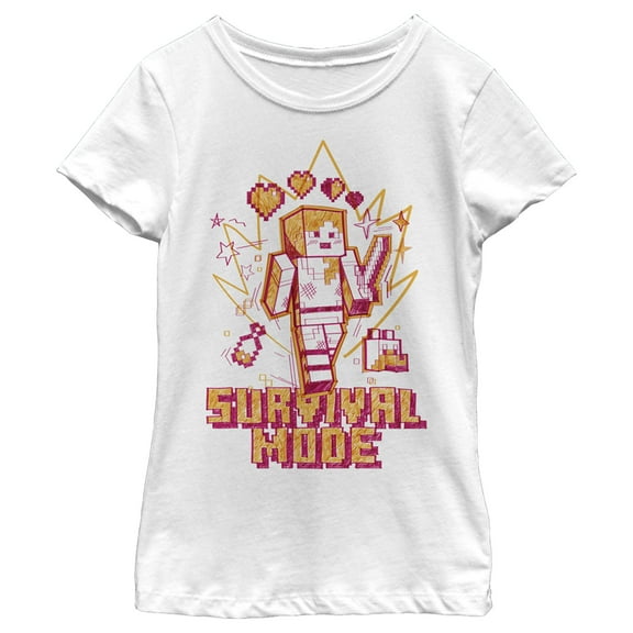 Girl's Minecraft Survival Mode Sketch  Graphic Tee White Small