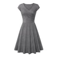 thumbnail image 3 of Vestido informal básico para mujer, para exteriores, para el hogar, de manga corta, ajustado, estilo camiseta, vestido estilo swing, minivestido liso con escote en V fruncido, 3 of 5