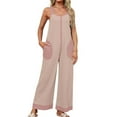 thumbnail image 6 of UVEASISHA Summer Casual Romers for Women Waffle Knit Sleeveless Wide Leg Pants Overalls Baggy Comfy Jumpsuits Hot Pink L, 6 of 8