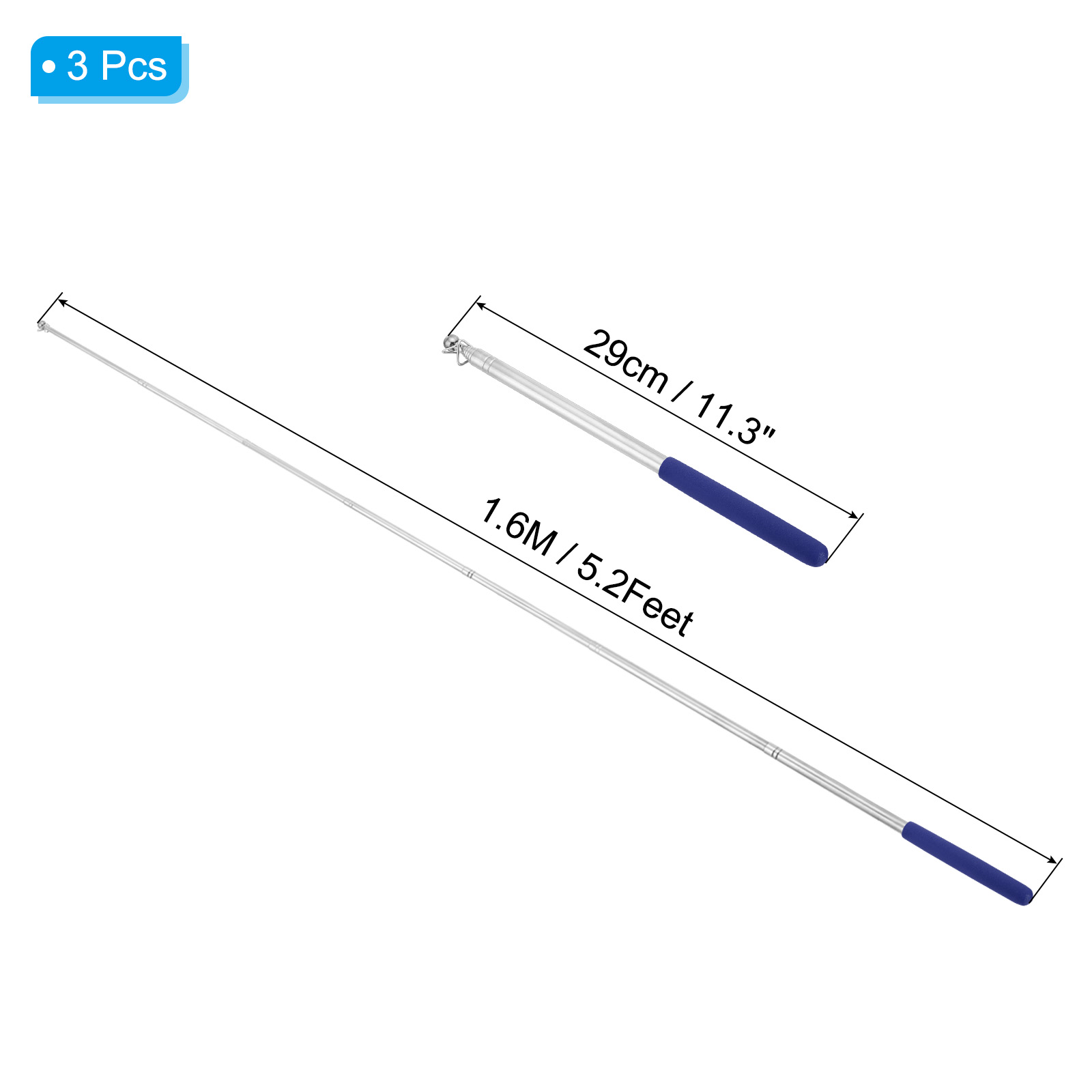 Unique Bargains Telescopic Handheld Flagpoles for Classroom and Office Blue 1.6m/5.2ft