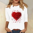 thumbnail image 2 of FAVIPT Valentine Shirts for Women Cute Love Heart Print Graphic Tees T-Shirt 3/4 Length Sleeve Tunic Tops Pullover 2025 White,M, 2 of 4