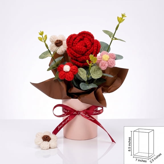 Handmade Knitted Flower Eternal Flower Valentine's Day Gifts Bouquet Crochet Rose Desk Decoration Teacher’ Day Gifts