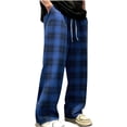 thumbnail image 2 of Men's Plaid Pants Baggy Drawstring High Waisted Vintage Lounge Pants Casual Loose Fit Wide Leg Pant with Pockets, 2 of 4