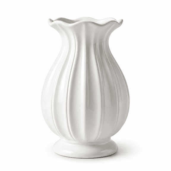 White Ceramic Ribbed Vase 7.6 in for Living Room Table Centerpiece Home Decor NOVATRAX