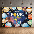 thumbnail image 4 of Outer Space Themed Colorful Banner with Astronaut Planets and Stars Reach Four for the Stars Party Decoration Backdrop Photography Props Kids Birthday Party Decor Background, 4 of 7