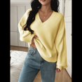 thumbnail image 4 of Women Fall Long Sleeve Sweater V Neck Tops Casual Light-Weight Knit Pullover Shirts Light Yellow S, 4 of 7