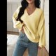 thumbnail image 4 of Suéter de Larga de Otoño para Mujer, Cuello en V, Informal, Ligero, de Punto Amarillo S, 4 of 7