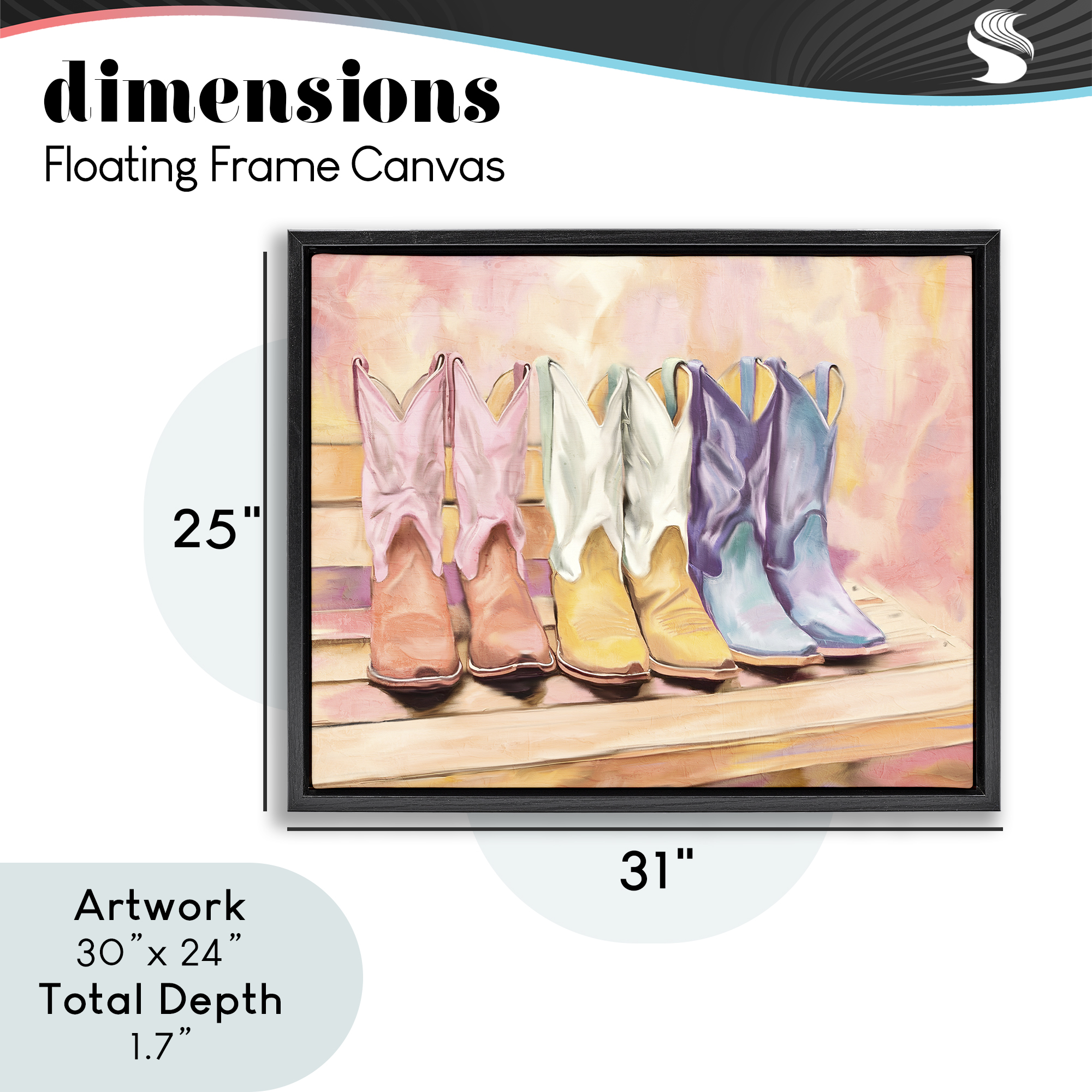 Painted Boots Trio Black Framed Floater Canvas Wall Art, design by Kim Allen