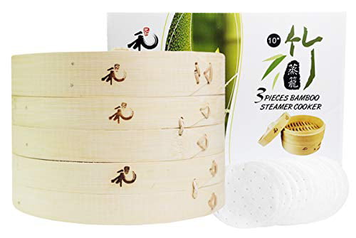100% Natural Bamboo Meat 10 Parchment Liners Vegetables Yuho Asian Kitchen Bamboo Steamer 6 Rice Inch Fish Individually Box 2 Tiers & Lid Perfect For Steaming Dumplings Healthy Lifestyle 