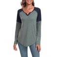 thumbnail image 2 of Anyjoin Women's Long Sleeve Tunic Tops V Neck Color Block Tops Loose Casual Blouse, 2 of 6