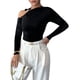 thumbnail image 2 of Camiseta Elegante Asimétrica con Cuello Alto, Hombros Descubiertos y Decoración Metálica para Mujer, Camisas Fruncidas Ajustadas de Larga Negro L, 2 of 8