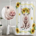 thumbnail image 4 of Shower Curtain Bathroom Set Farm Pig Summer Flower Waterproof Fabric Shower Curtains with Grommets&Hooks, Yellow Sunflower Green Leaf Privacy Bath Curtain for Bathtub 72x84in, 4 of 9
