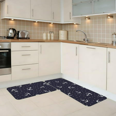 Kitchen Mats for Floor 2 Piece - Anchor White Anti Fatigue Mats for Kitchen Floor Kitchen Rugs Non Slip Washable Mat for Home Kitchen Decor