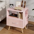thumbnail image 1 of Mesa de noche Aenuert rosa con puertos USB y cajón, 1 of 9