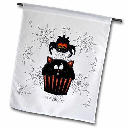 3dRose Cute Furry Halloween Spider Stealing a Sweet Pumpkin Cupcake  Garden Flag  18 by 27-Inch