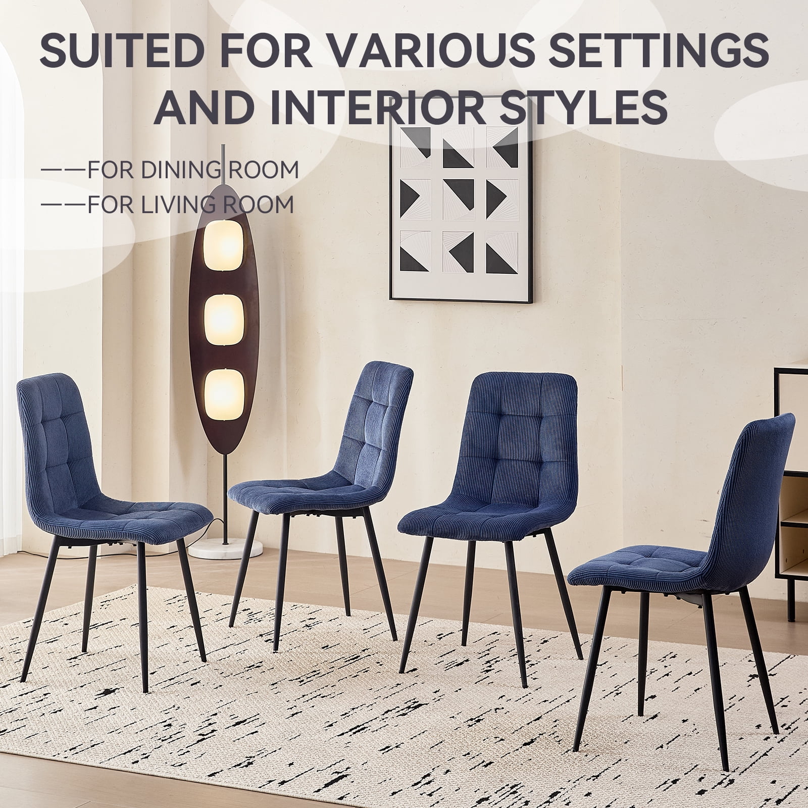 Corduroy Dining Chairs Set of 4, Modern Upholstered Fabric Kitchen Chair for Living Dining Room, Apartment, Blue